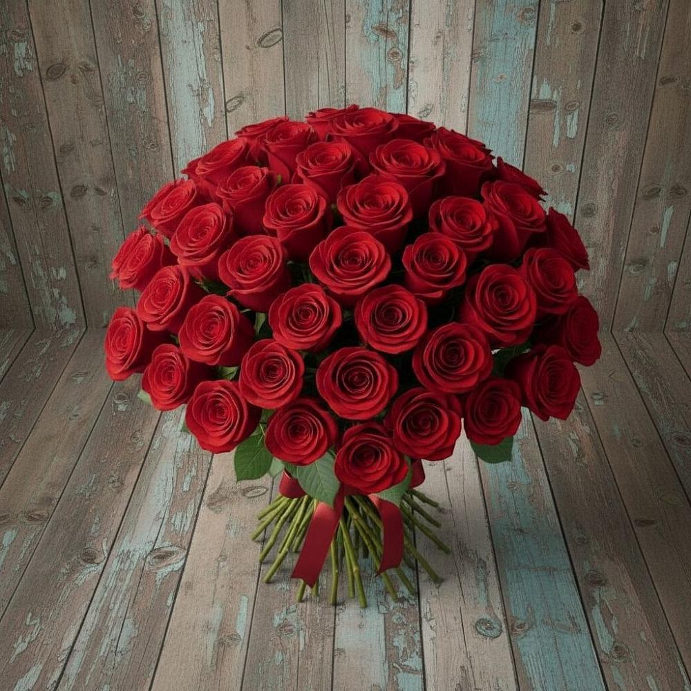 Букет 55 Красных роз Фридом в Большеустьикинское