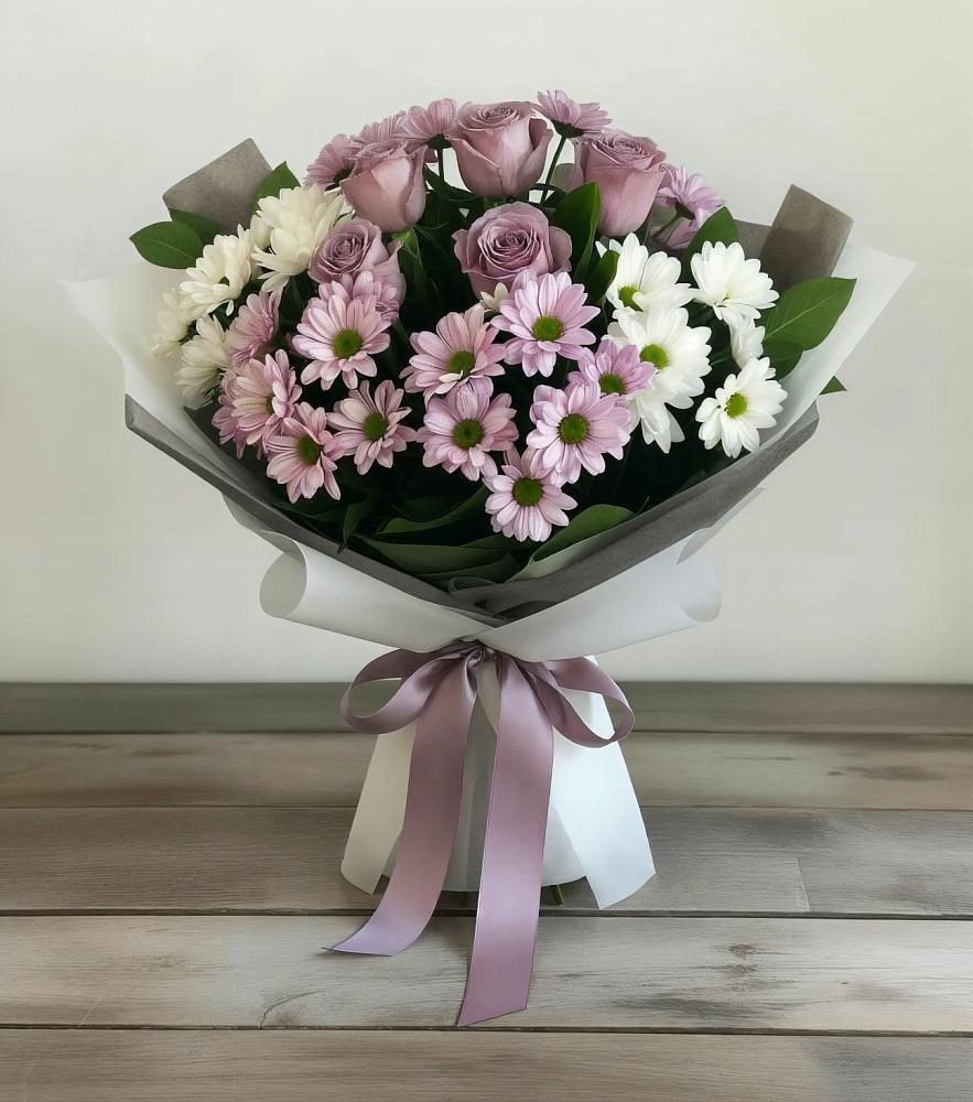 Букет цветов из: Хризантемы и Розы в Большеустьикинское