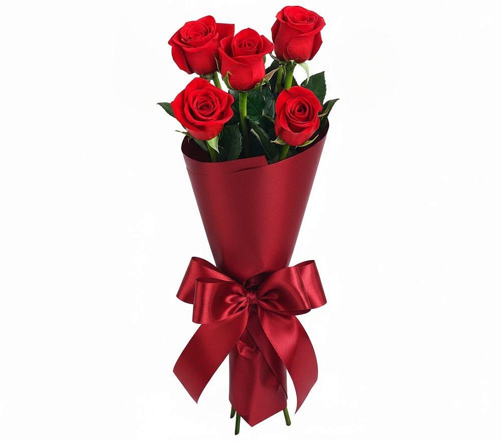 Букет 5 Красных роз Эдлесс Лав в Большеустьикинское