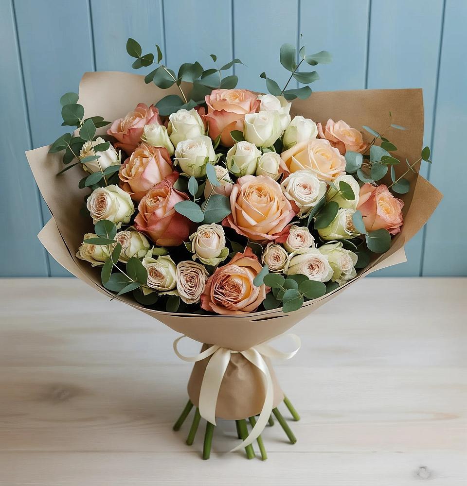 Букет цветов из: Альстромерии и Розы в Большеустьикинское