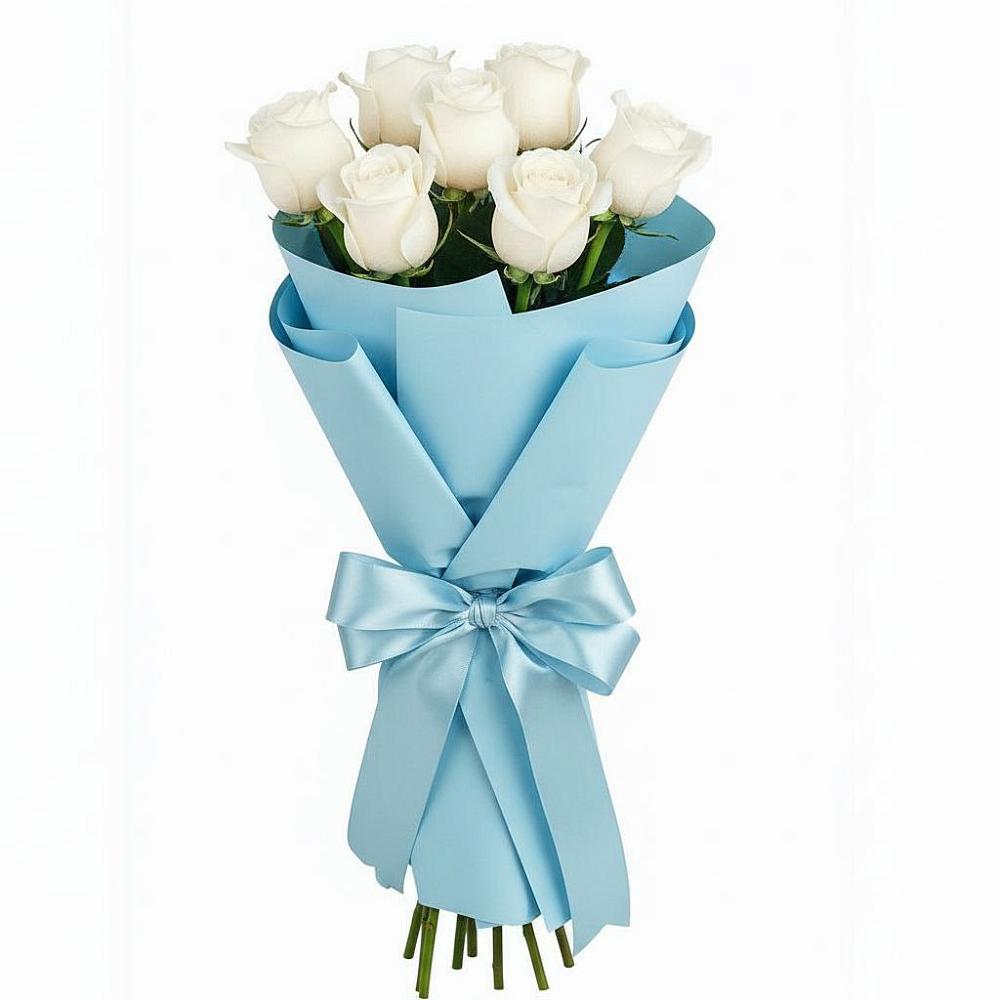 Букет 7 белых роз Проуд в Большеустьикинское