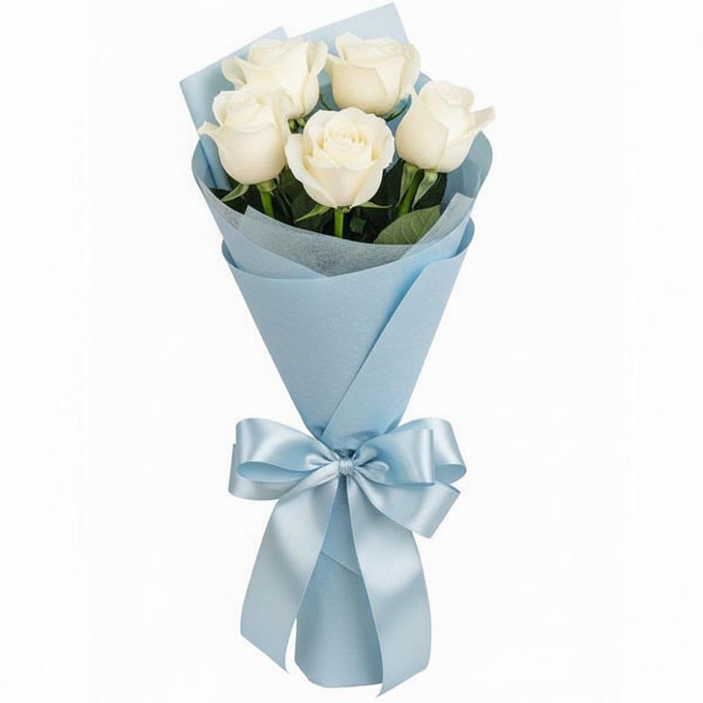 Букет 5 Белых роз Проуд в Большеустьикинское