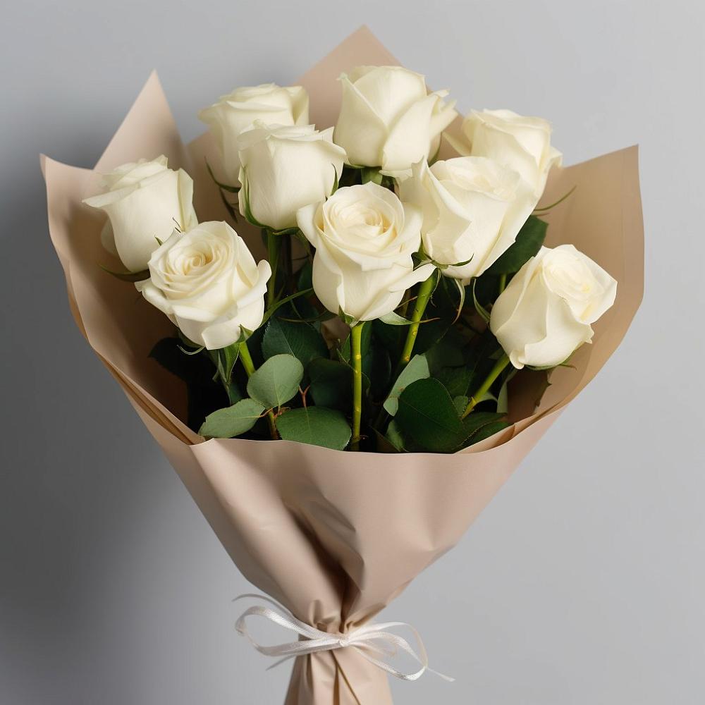 Букет 9 Белых роз Эдлесс Лав в Большеустьикинское