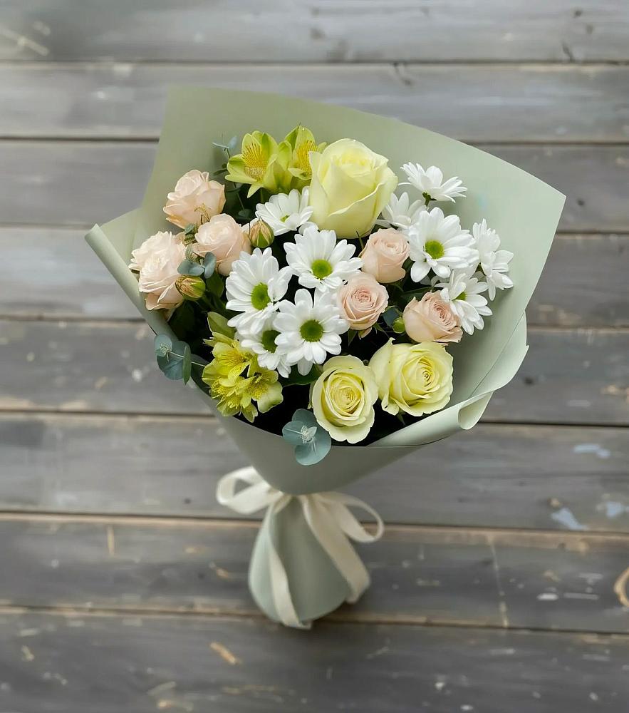 Букет цветов из: Альстромерии, Розы и Хризантемы в Большеустьикинское