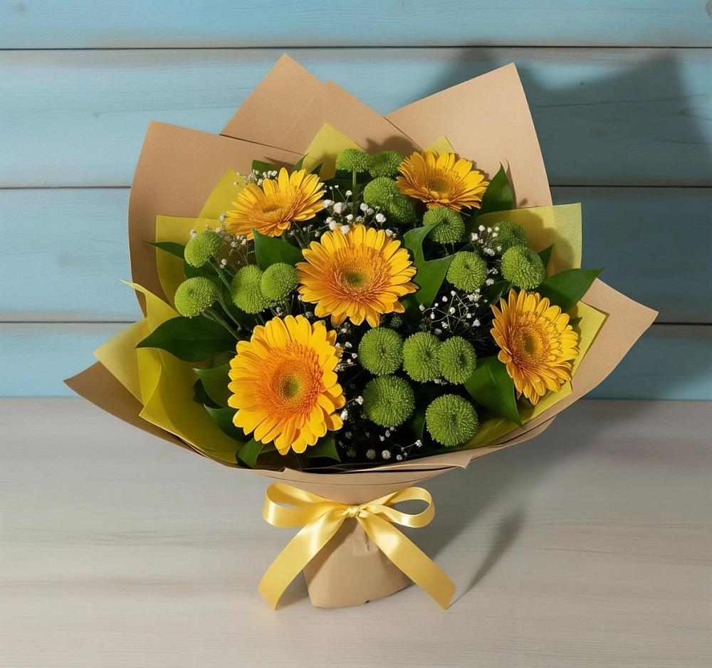 Букет цветов из: Герберы и Хризантемы в Большеустьикинское