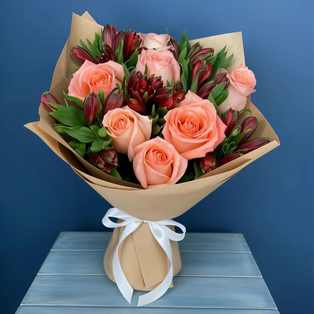 Букет цветов из: Розы и Альстромерии в Большеустьикинское