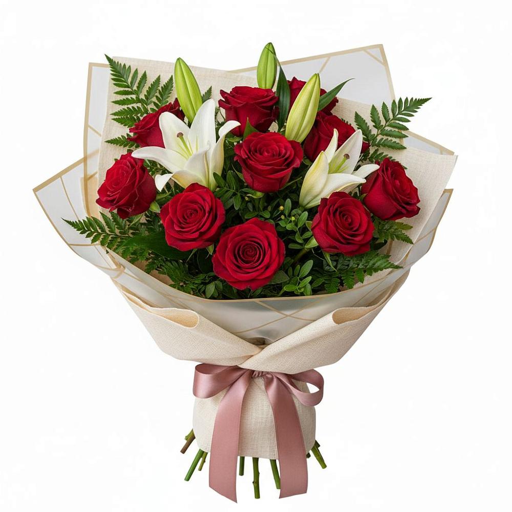 Букет цветов из: Лилии и Розы в Большеустьикинское