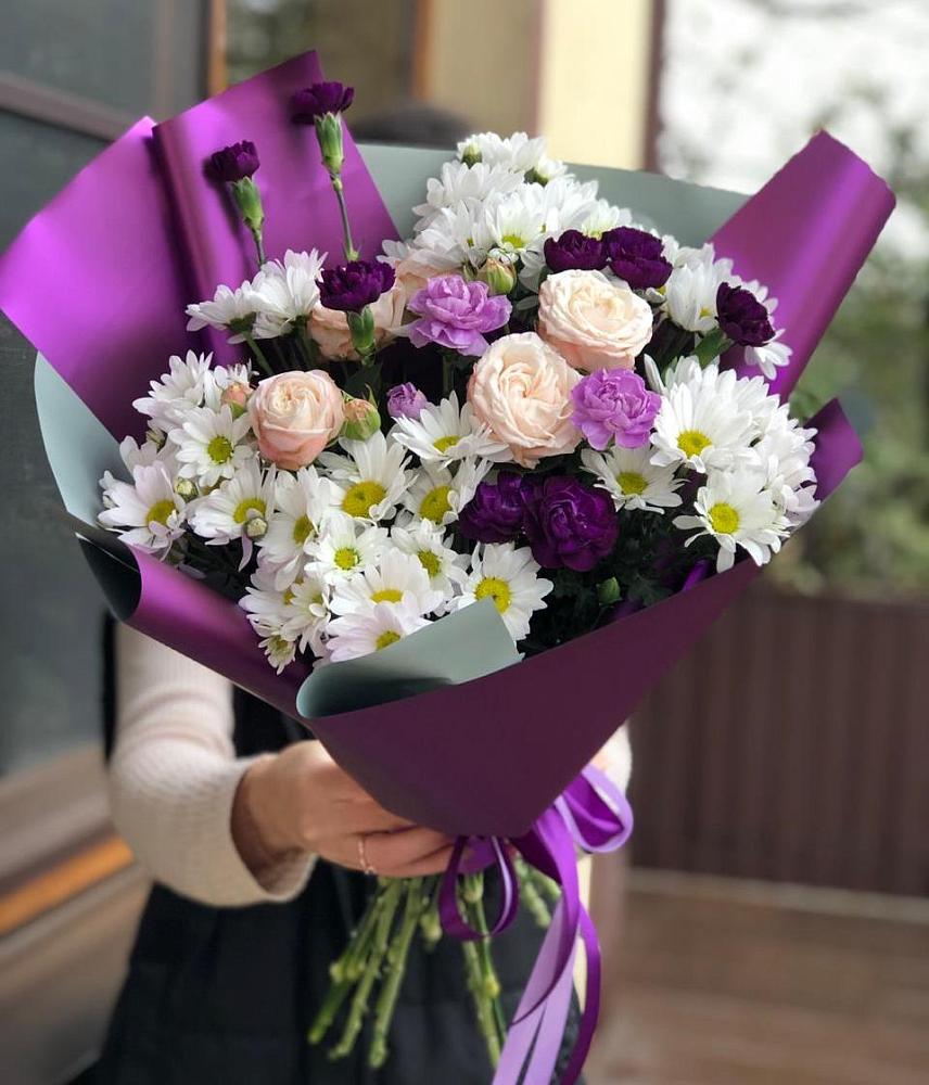 Букет цветов из: Хризантемы, Гвоздики и Розы в Большеустьикинское