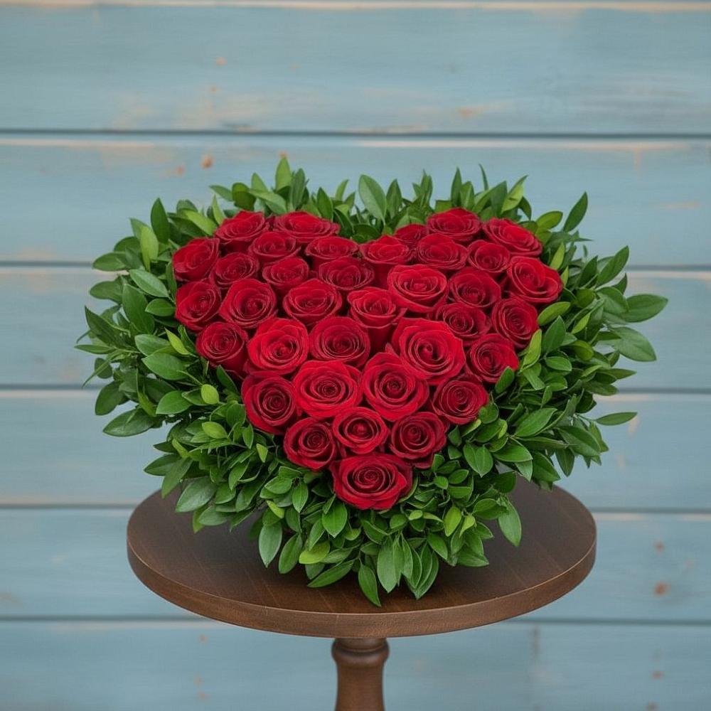 Цветочная композиция из Розы в виде сердца в Большеустьикинское