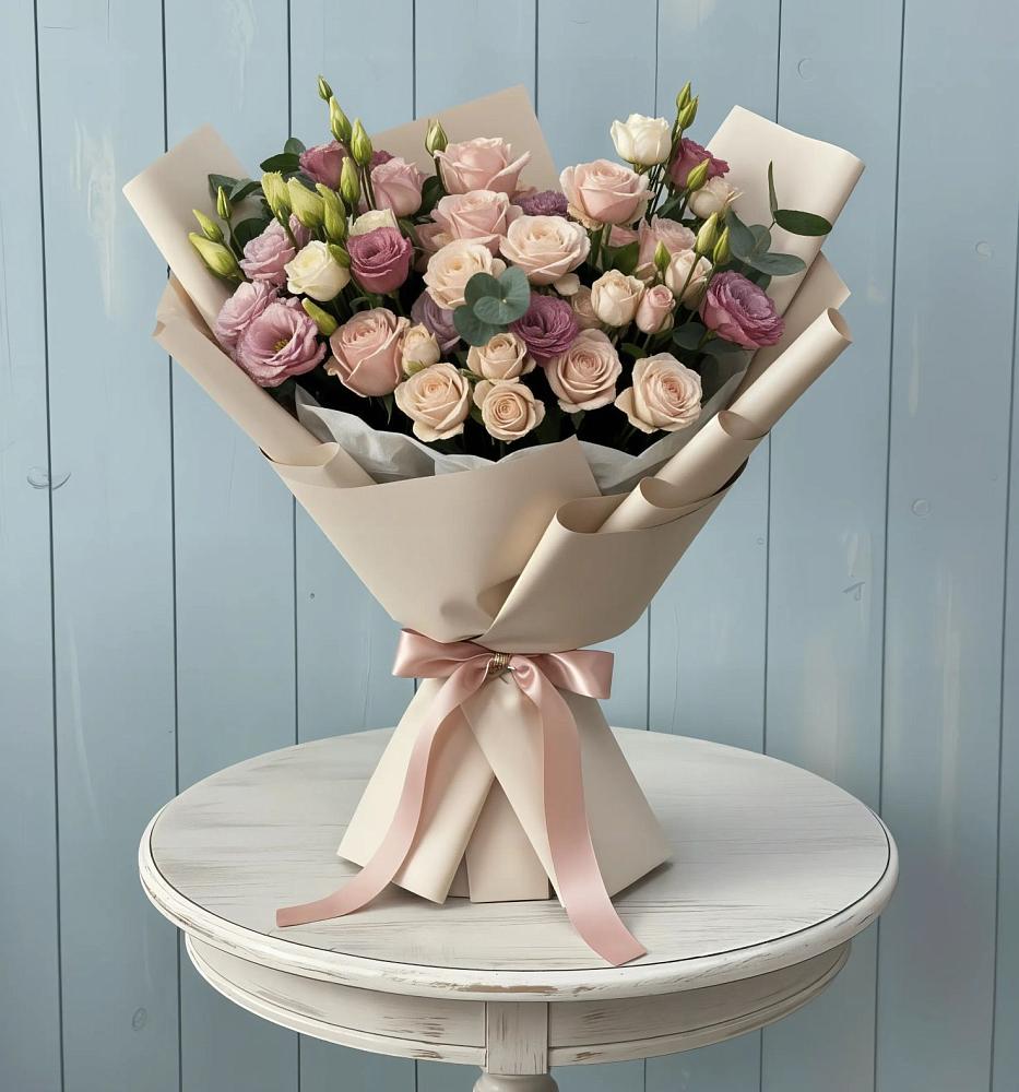 Букет цветов из: Розы и Лизиантусы в Большеустьикинское