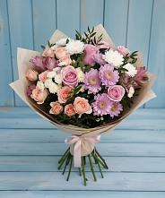 Букет цветов из:  Хризантемы, Розы и Альстромерии в Большеустьикинское