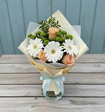 Букет цветов из:  Герберы, Розы и Хризантемы в Большеустьикинское