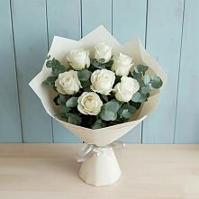 Букет Белые розы в Эвкалипте #REPLACE_PRED# Большеустьикинское