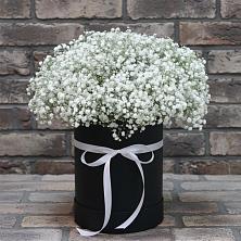 Цветочная композиция из Гипсофила в шляпной коробке в Большеустьикинское